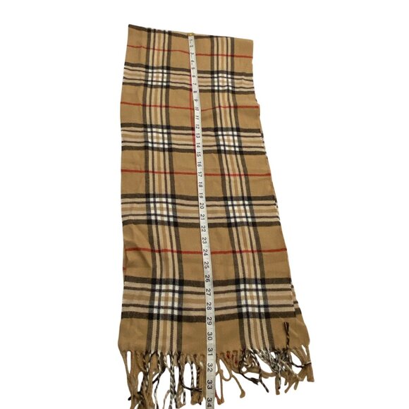 Neutral Plaid 100% Cashmere Scarf With Fringe  Dry Clean Only  Made In Germany - Picture 5 of 5